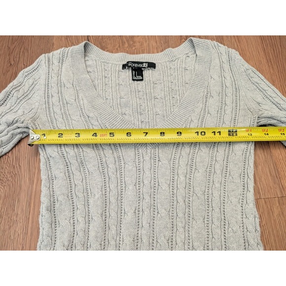 Vtg Y2K Forever 21 Womens Cable Knit Sweater Size S Gray Long Sleeve Bella Swan - Picture 3 of 5
